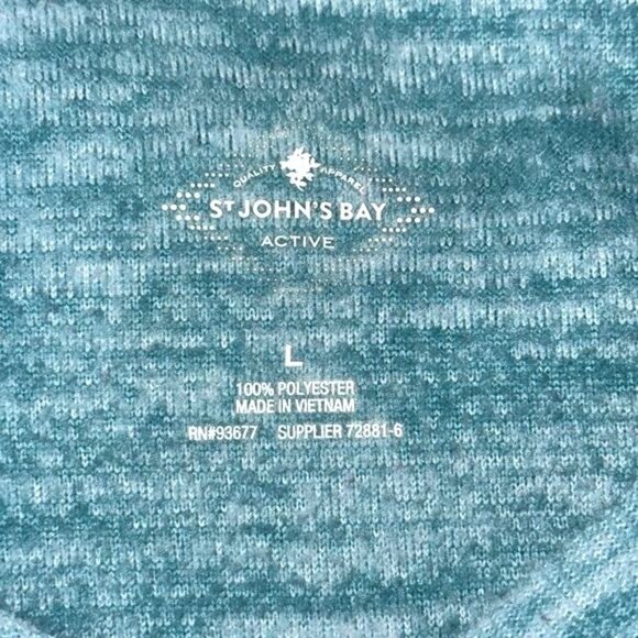 St Johns Bay Active Teal Long Sleeve V-Neck Pullover Top Size L 100% Polyester - Picture 2 of 6